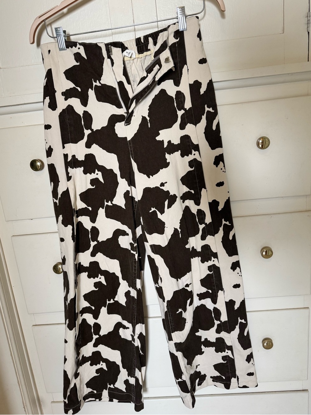 Black & White Cow-Print Wide Leg Trousers